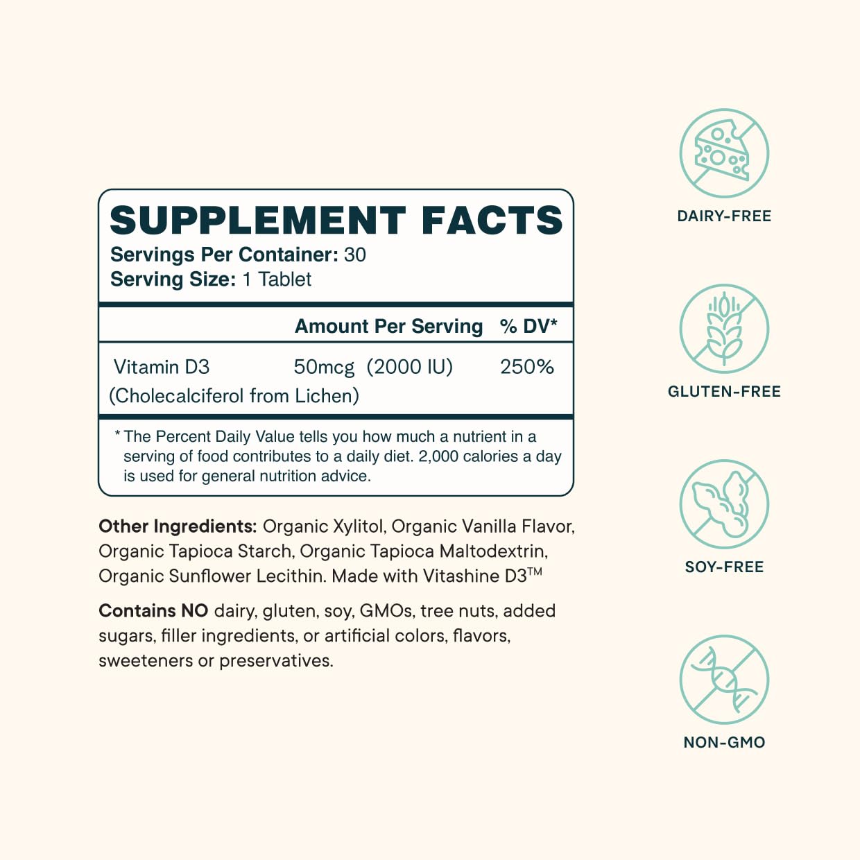 Ora Organic Vitamin D3 2000IU – Vegan Lichen D3 Chewables for Immune Support, Bone Health & Mood | 30 Vanilla Tablets