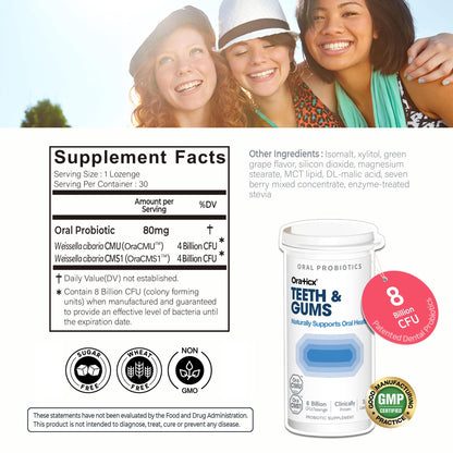 OraTicx Teeth & Gums Oral Probiotics – 8 Billion CFU, Grape Flavor, 30 Lozenges