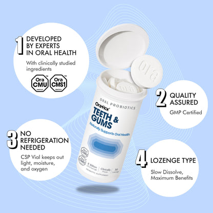 OraTicx Teeth & Gums Oral Probiotics – 8 Billion CFU, Grape Flavor, 30 Lozenges