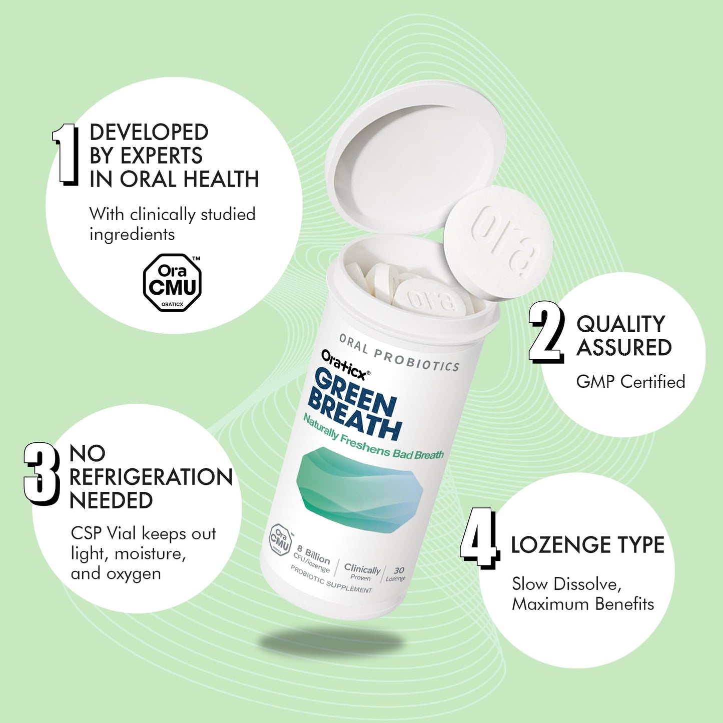 OraTicx Oral Probiotics Mint Breath – 8B CFU, 30 Lozenges, 4-Pack
