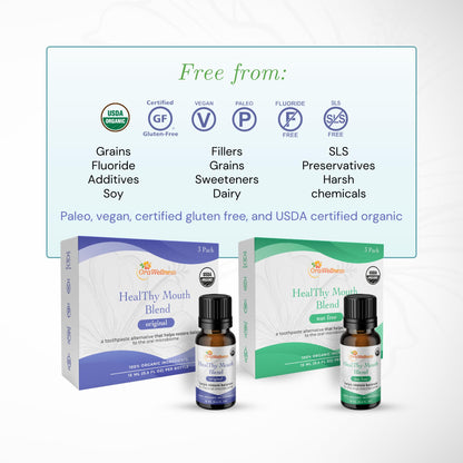 OraWellness Healthy Mouth Blend Organic Tooth Oil - Fluoride Free, Made in USA | Natural Mouthwash & Toothpaste Alternative (Pack of 3)