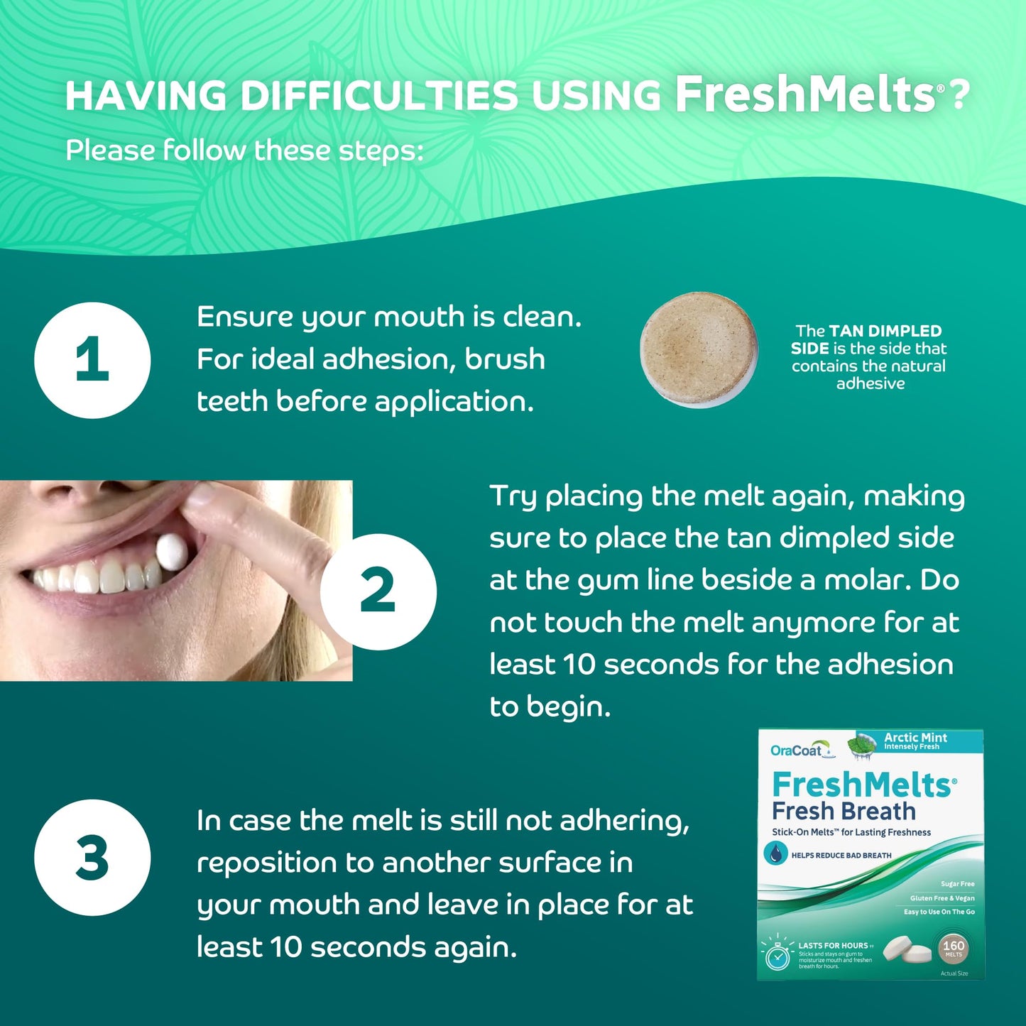 Oracoat FreshMelts Fresh Breath Stick-on Melts – 60 Count, Sugar-Free, Non-Acidic, Arctic Mint