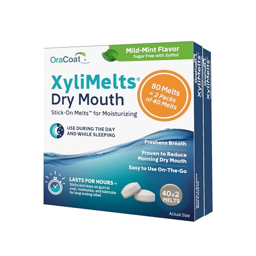 Oracoat XyliMelts Dry Mouth Discs – 80 Count Twin Pack, Sugar Free Xylitol, Mild Mint, 8-Hour Relief