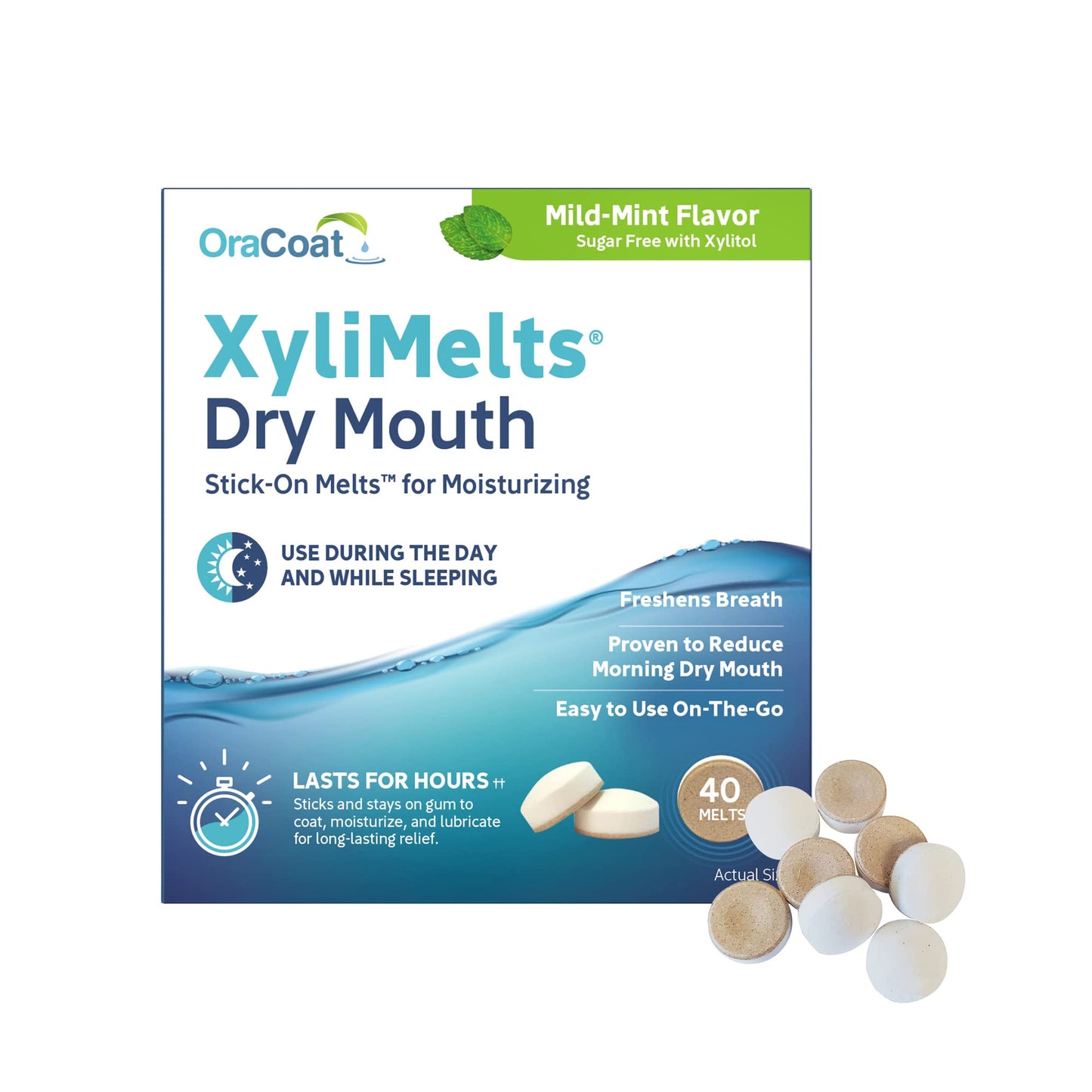 Oracoat XyliMelts Dry Mouth Discs - 40 Count, Mild Mint, 8-Hour Relief