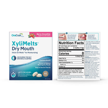 Oracoat XyliMelts – Dry Mouth Relief Discs, Berry Smoothie, Sugar Free with Xylitol, 40 Count, 8-Hour Relief