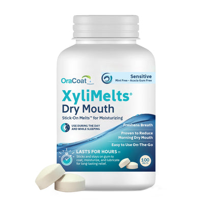 OraCoat XyliMelts Dry Mouth Relief – Mint-Free & Acacia Gum-Free with Xylitol | 100 Count | 8-Hour Moisturizing Relief