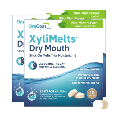 Oracoat XyliMelts Dry Mouth Discs – 40 Count x 3 Packs, Sugar-Free Xylitol, Mild Mint, 8-Hour Relief