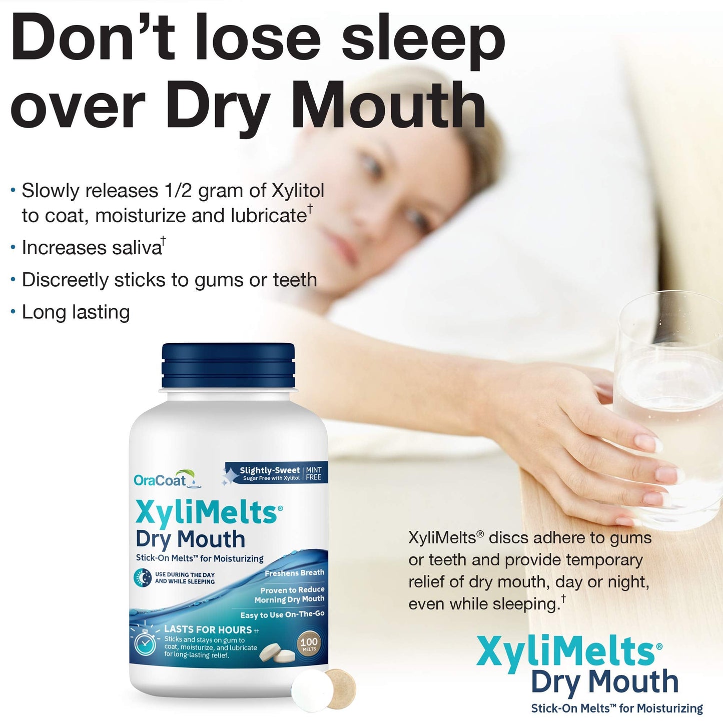 Oracoat XyliMelts – Dry Mouth Relief Discs with Xylitol (8-Hour Moisture), 100 Count