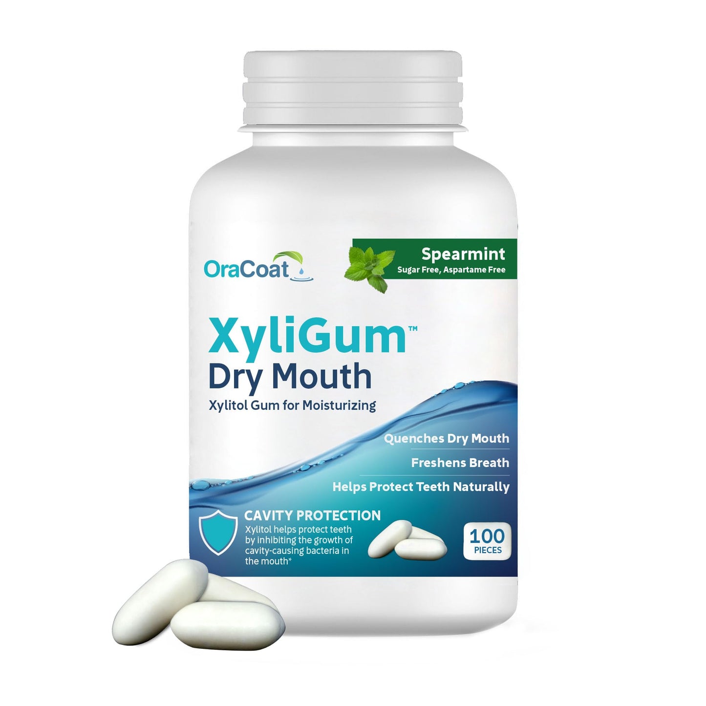 OraCoat XyliGum Dry Mouth Sugar Free Gum – Spearmint, 100 Count