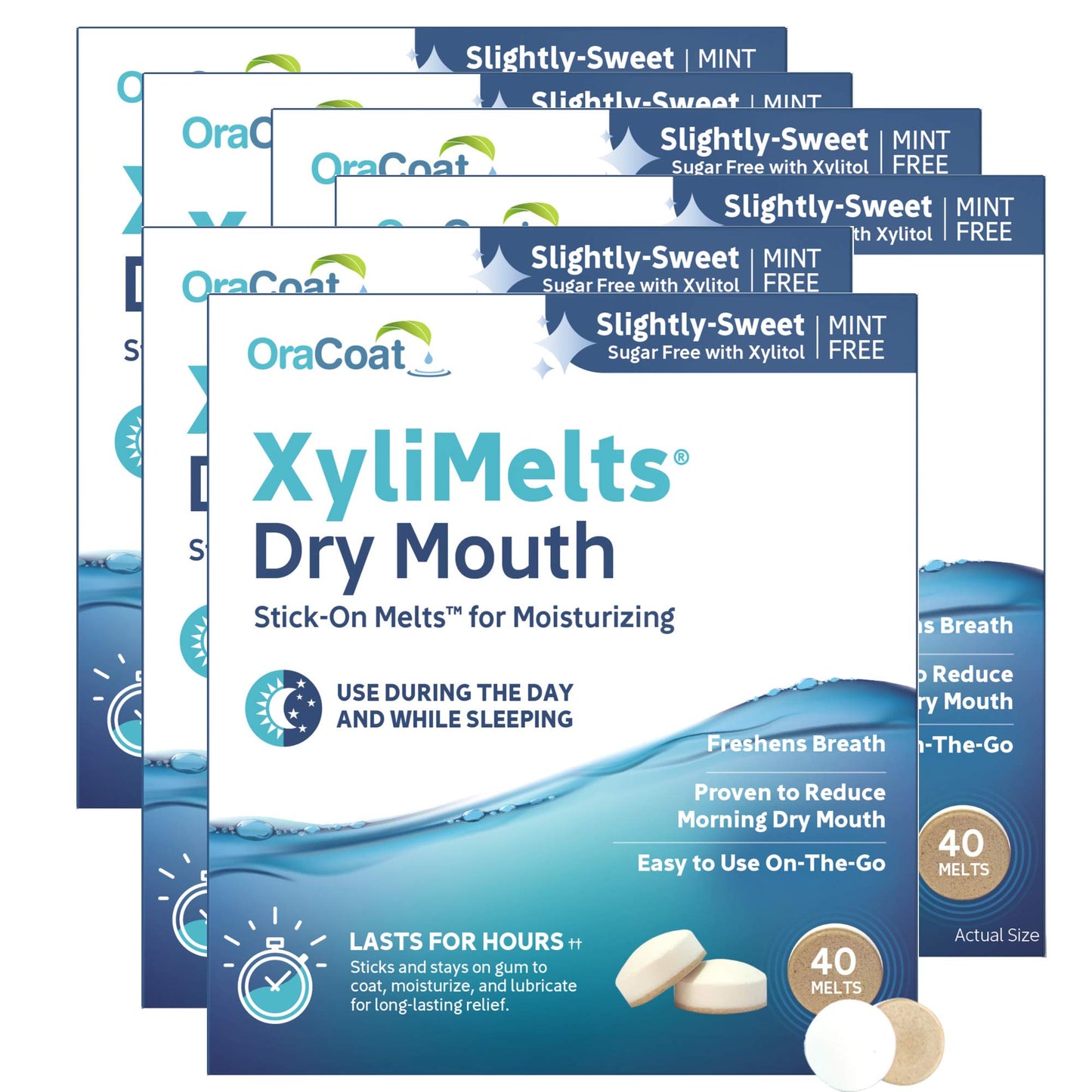 Oracoat XyliMelts for Dry Mouth – 8-Hour Relief, Sugar-Free Xylitol Discs (40 Count, 6 Pack)