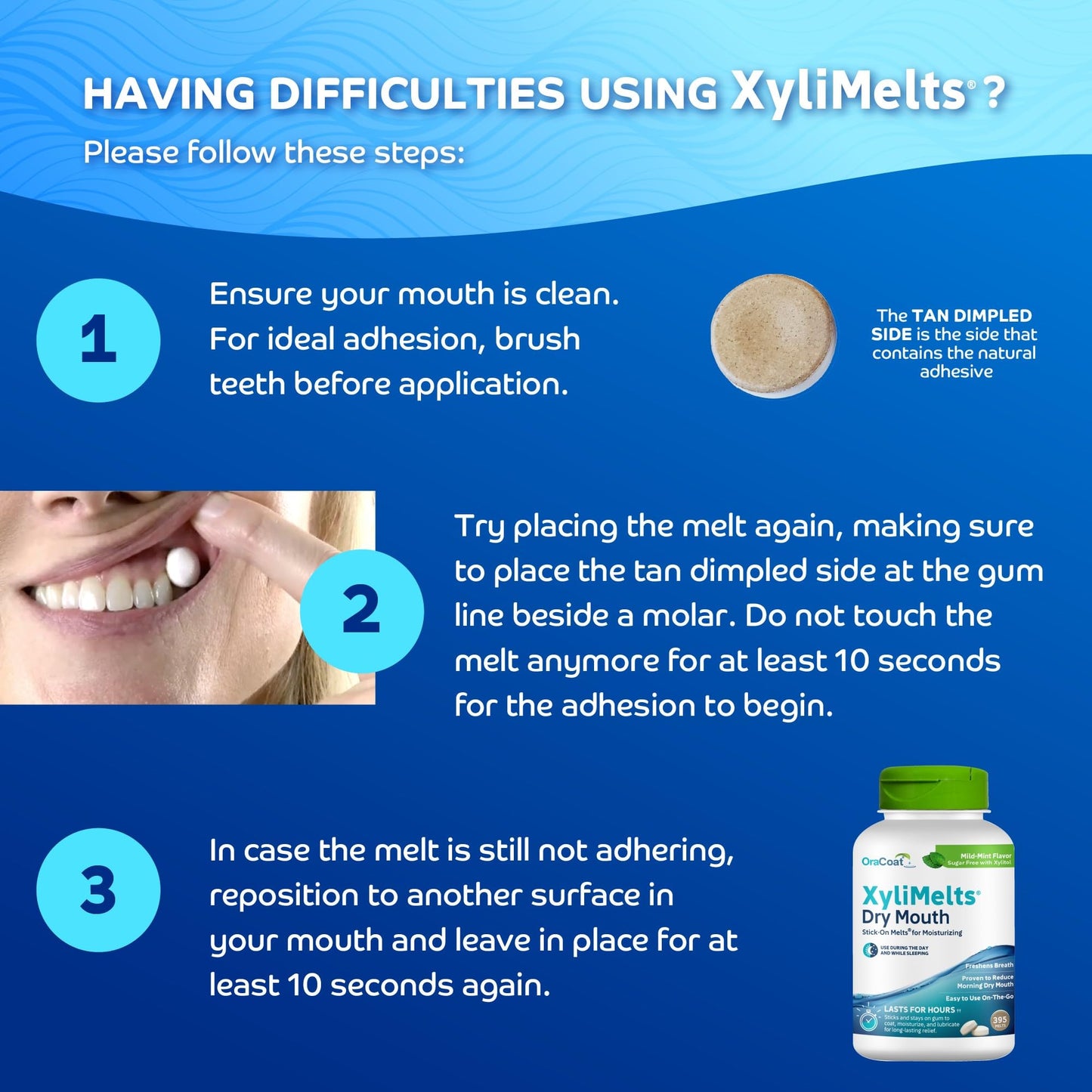 Oracoat XyliMelts for Dry Mouth Night Time or Day - Moisturizing Dry Mouth Adhering Discs, Sugar Free with Xylitol, 395 Count, Mint Flavor, 8-Hour Relief