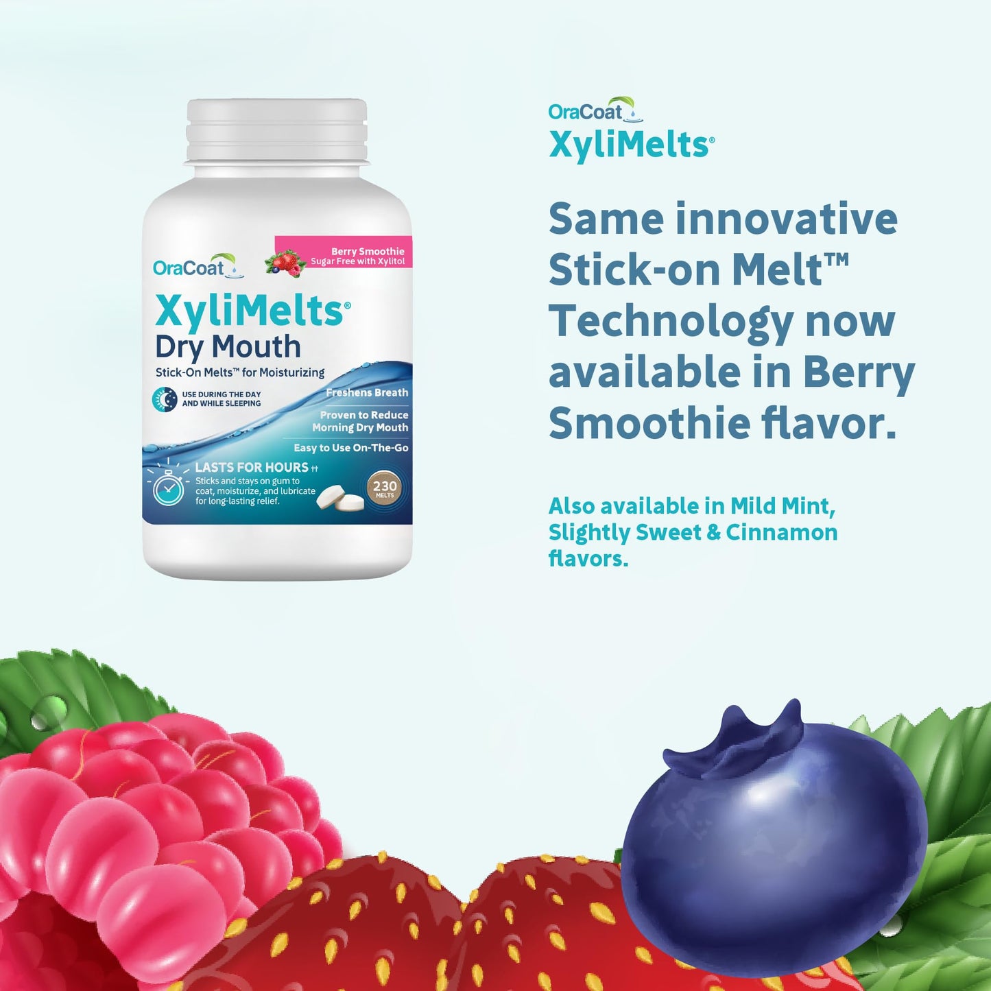 Oracoat XyliMelts – Dry Mouth Relief (8 Hours), Berry Smoothie, Sugar-Free Xylitol, 230 Count