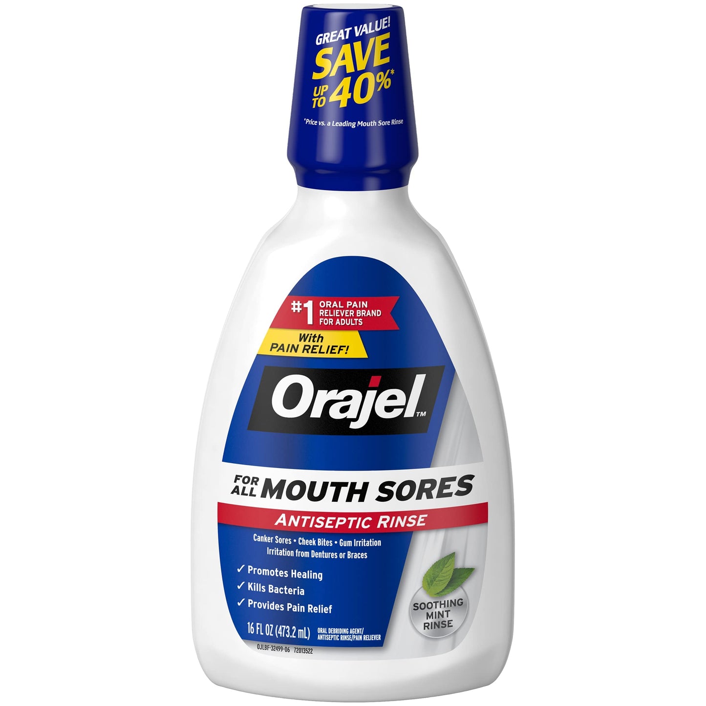Orajel Nonseptic Mouth Sore Rinse 16oz Mint - 3-Pack | Pain Relief & Healing