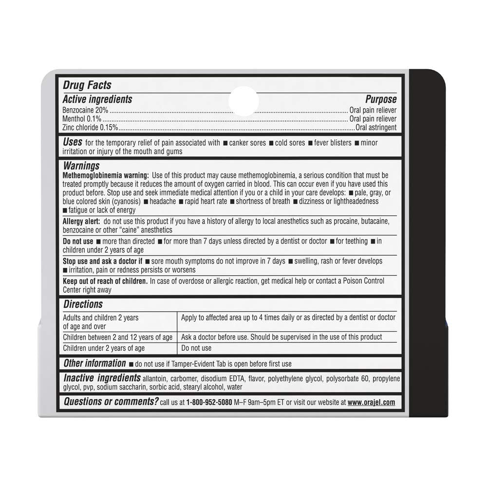 Orajel 3X Medicated Gel for All Mouth Sores – Maximum Strength, 0.42 oz (11.9 g) Pack of 2