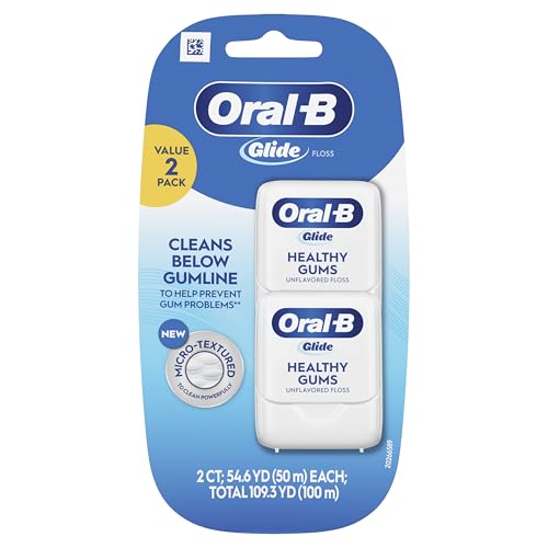 Oral-B Glide Healthy Gums Unflavored Floss — 2 Pack, 50m Each, Smooth & Shred-Resistant