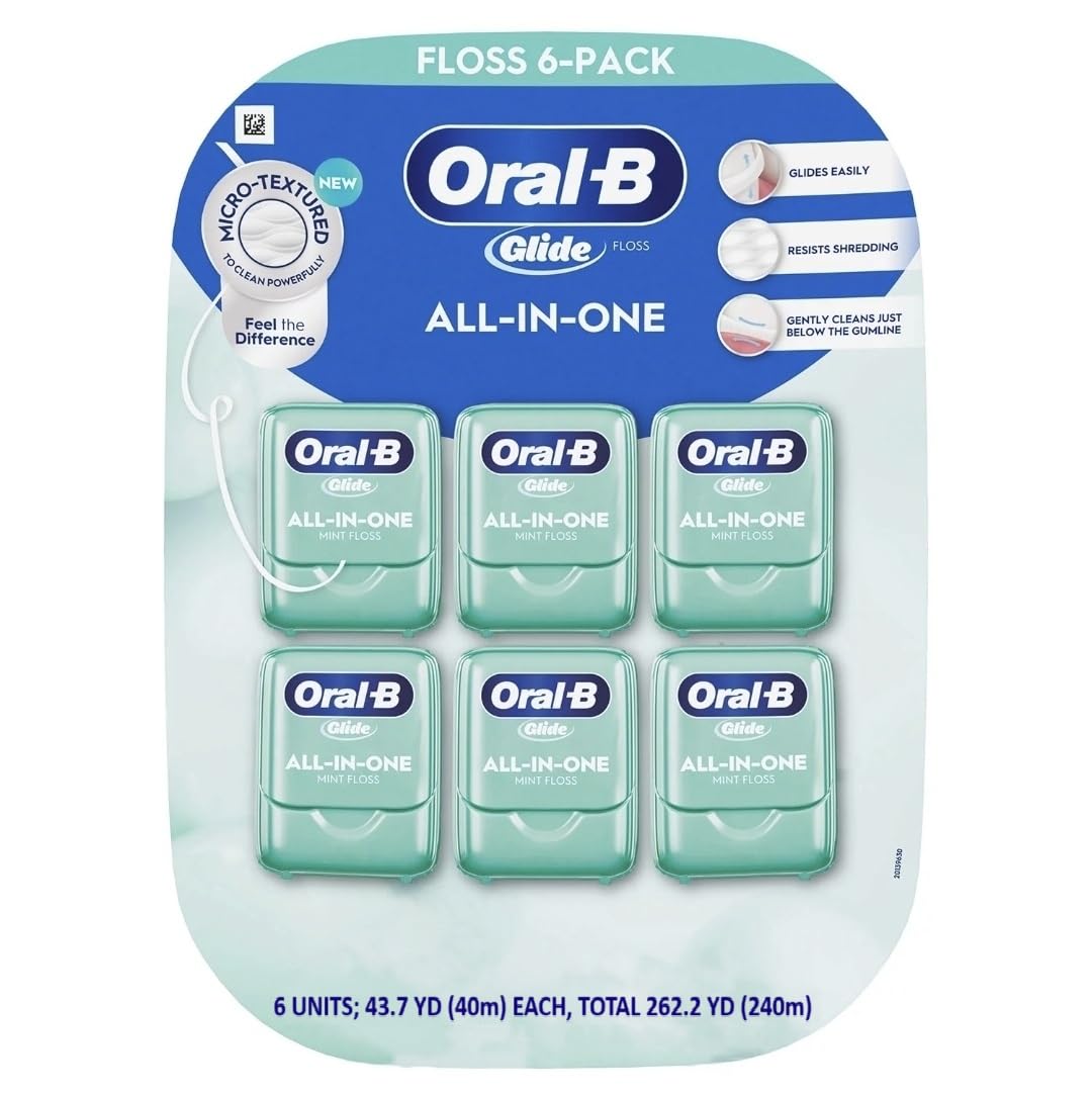 Oral-B Glide Mint All-in-One Dental Floss (Pack of 6) – 48 Yards Each | Dentist-Recommended