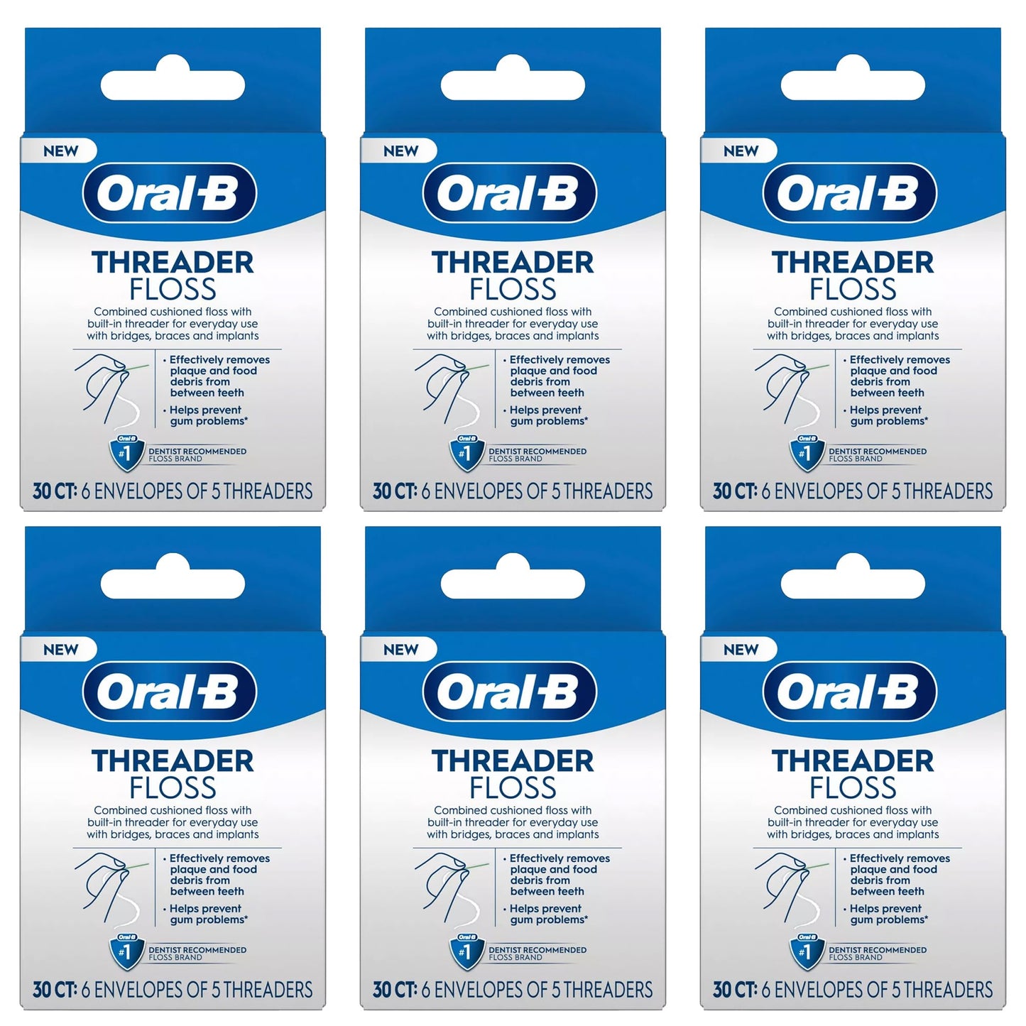 Oral-B Glide Threader Floss, 30-Count (Pack of 6) | Braces & Implants