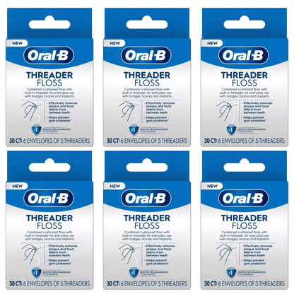 Oral-B Glide Threader Floss, 30-Count (Pack of 6) | Braces & Implants