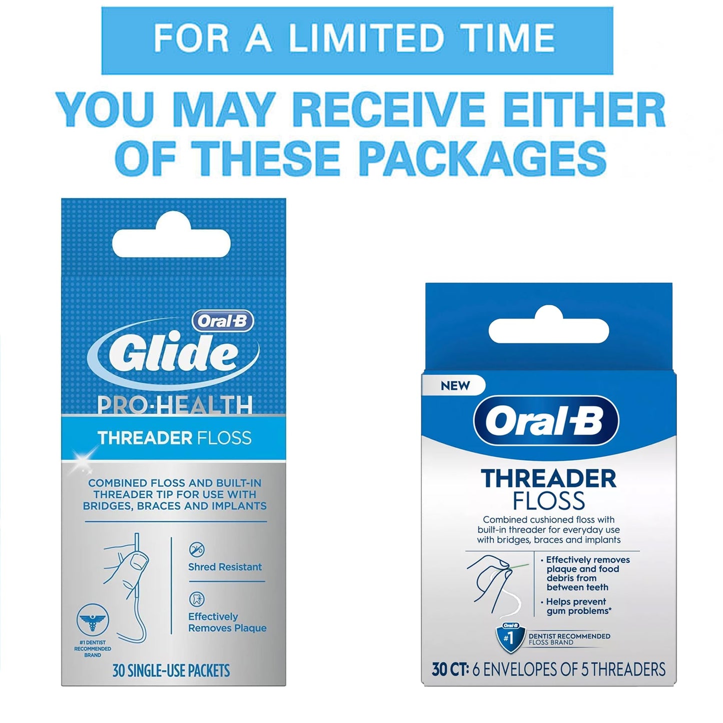 Oral-B Glide Threader Floss, 30-Count (Pack of 6) | Braces & Implants