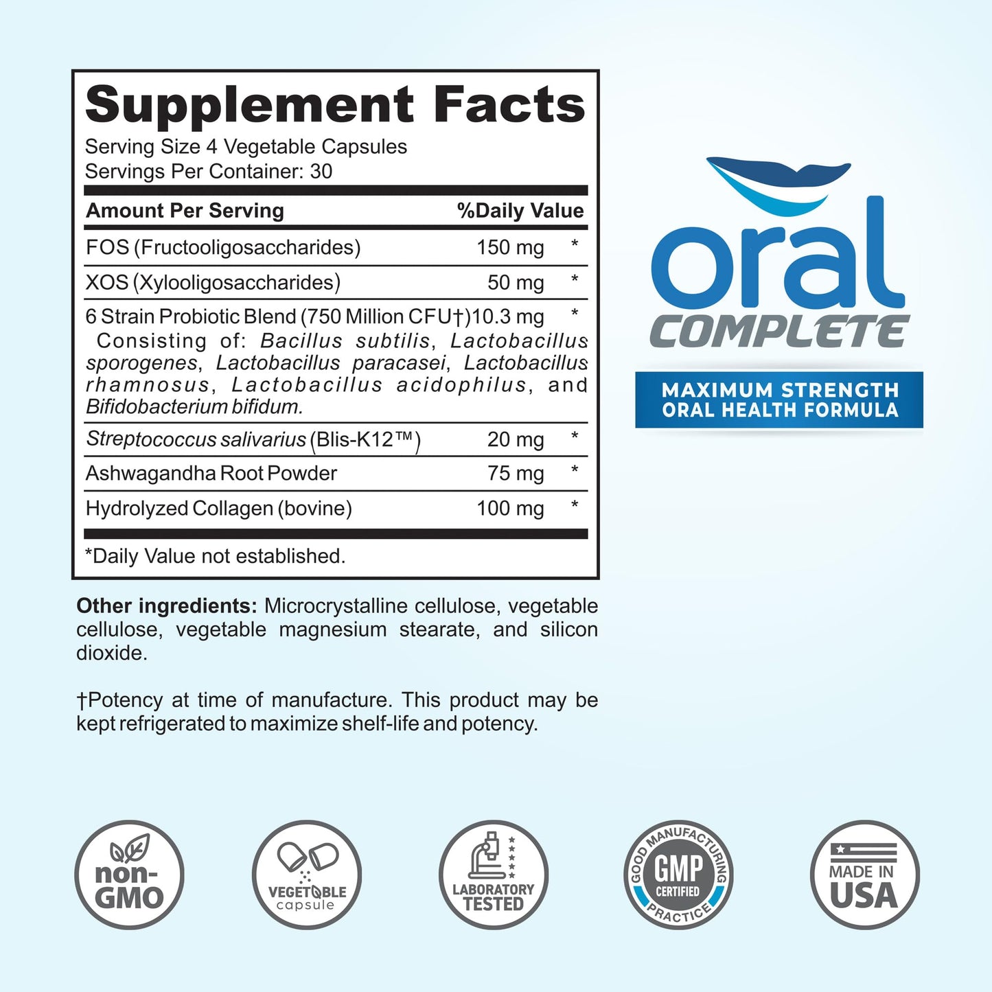 Oral Complete 11-in-1 Dental Probiotics with BLIS K12 – Bad Breath & Tonsil Stone Relief, Non-GMO, 120 Capsules