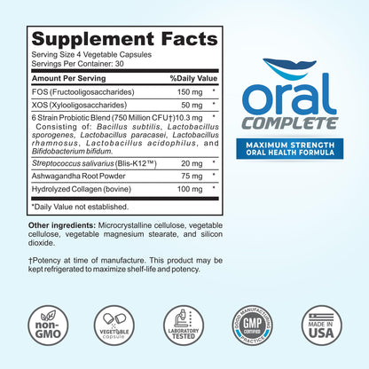 Oral Complete 11-in-1 Dental Probiotics with BLIS K12 – Bad Breath & Tonsil Stone Relief, Non-GMO, 120 Capsules