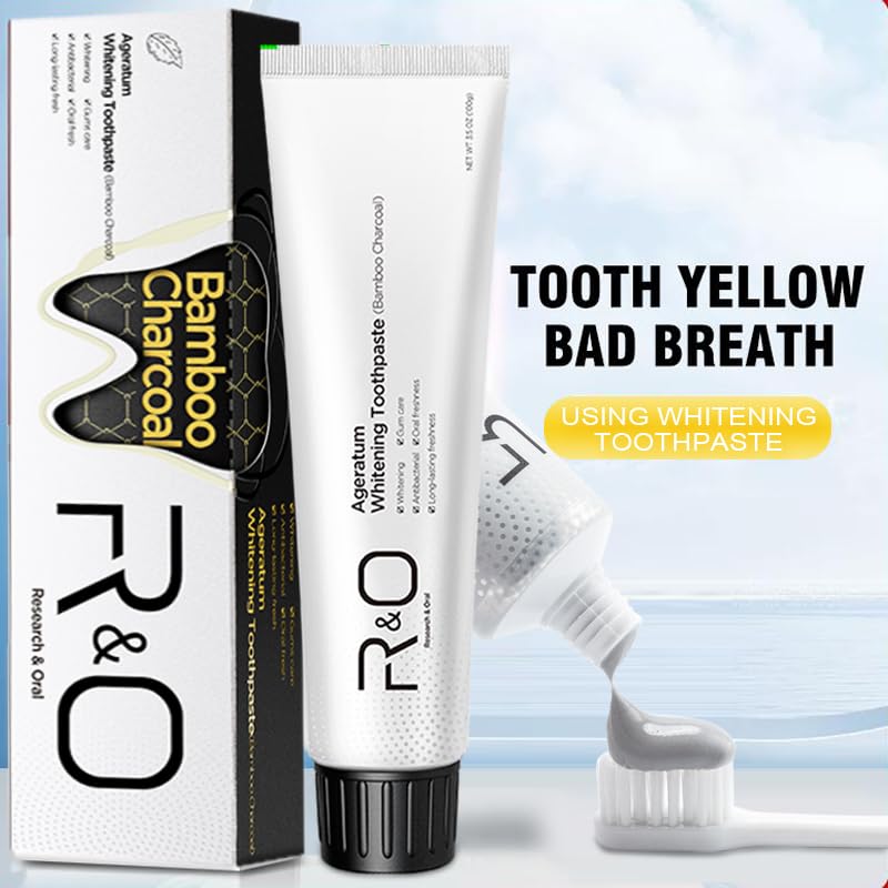 R&O Ageratum Whitening Toothpaste with Bamboo Charcoal – 3.53 oz | Removes Stubborn Stains & Fresh Breath