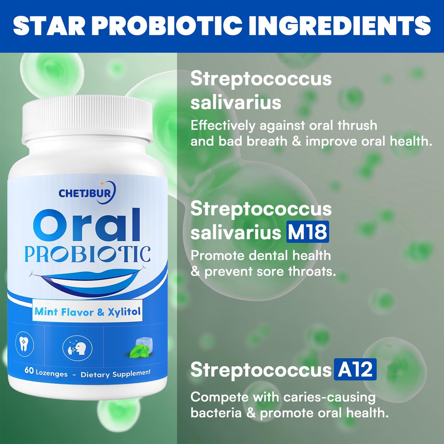 Oral Probiotics 11B CFU with M18 & A12 – Fresh Breath, Gum Health (120 Lozenges)