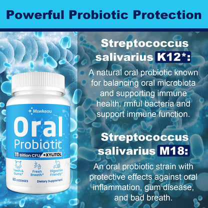 Oral Probiotics for Bad Breath – 11 Billion CFU, Fresh Breath, Teeth & Gums | 60 Lozenges