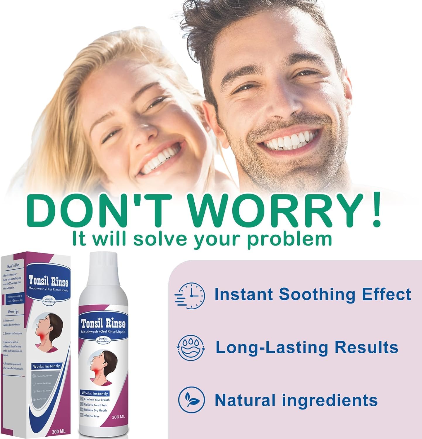 Tonsil Stone Remover with Alcohol-Free Oral Rinse – 300ml (10.14 fl oz) | Fresh Breath