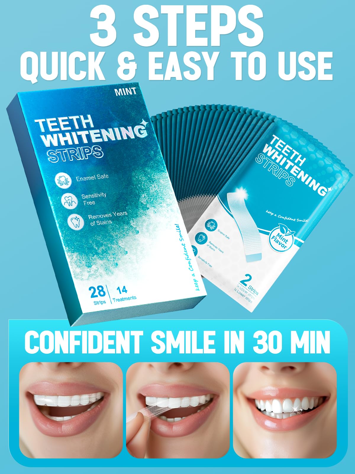 Oralfree Natural Teeth Whitening Strips for Sensitive Teeth | Enamel-Safe, Mint, 28 Strips