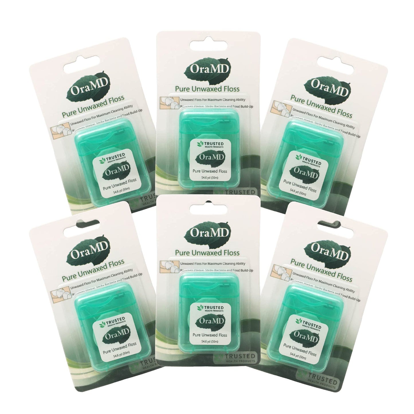 OraMD Oral Care Pure Unwaxed Dental Floss 54.6 Yards — PFOA-Free, Shred-Resistant, Unscented — 6 Pack