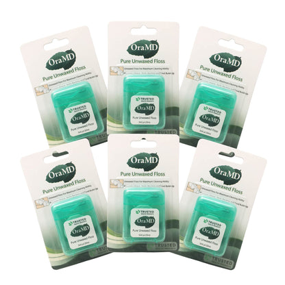 OraMD Oral Care Pure Unwaxed Dental Floss 54.6 Yards — PFOA-Free, Shred-Resistant, Unscented — 6 Pack