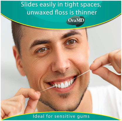 OraMD Oral Care Pure Unwaxed Dental Floss 54.6 Yards — PFOA-Free, Shred-Resistant, Unscented — 6 Pack