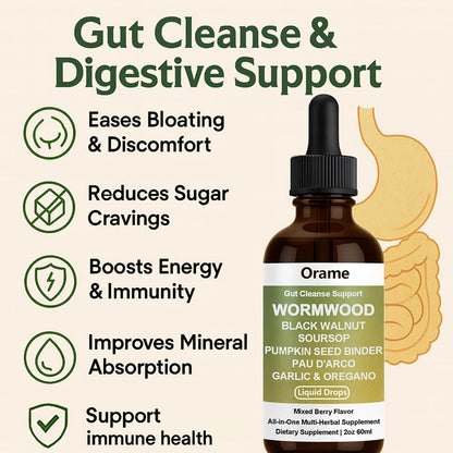 Orame Wormwood Gut Cleanse Liquid Drops – Prozen Wormwood, Black Walnut, Clove, Soursop, 2 oz