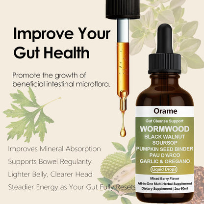 Orame Wormwood Gut Cleanse Liquid Drops – Prozen Wormwood, Black Walnut, Clove, Soursop, 2 oz