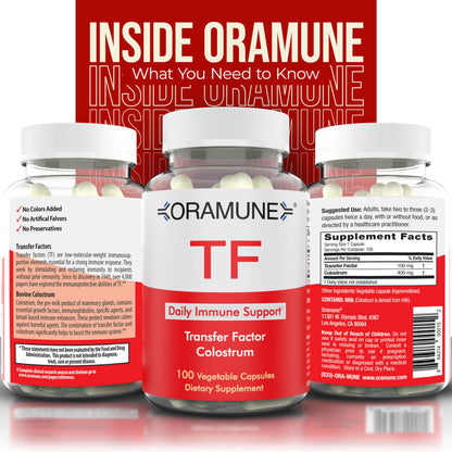Oramune Transfer Factor & Colostrum Supplement | Bovine Colostrum Capsules for Immunity & Wellness - 100 Capsules