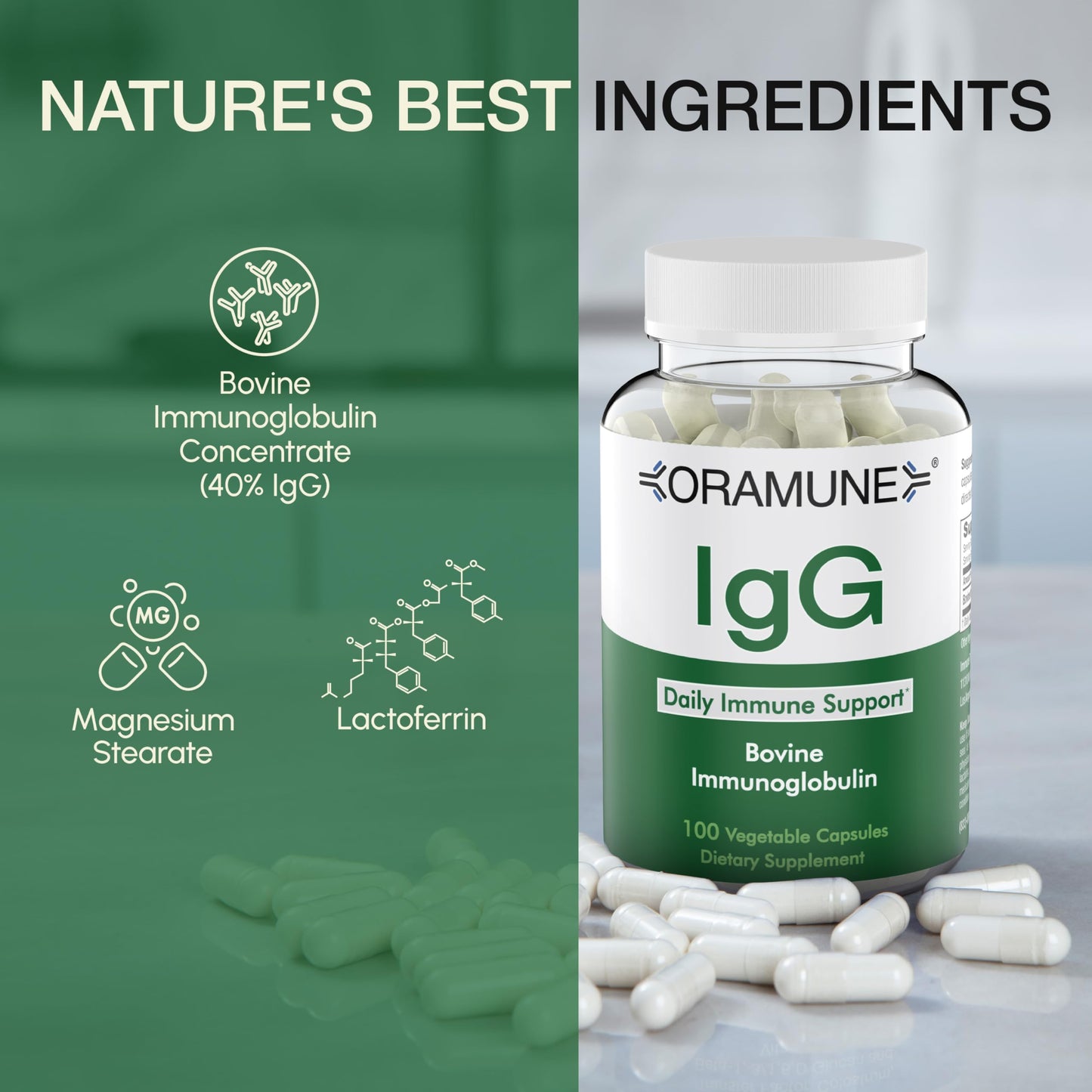 Oramune Support: IgG Colostrum Immunoglobulin 500mg | Transfer Factor & 100 Capsules