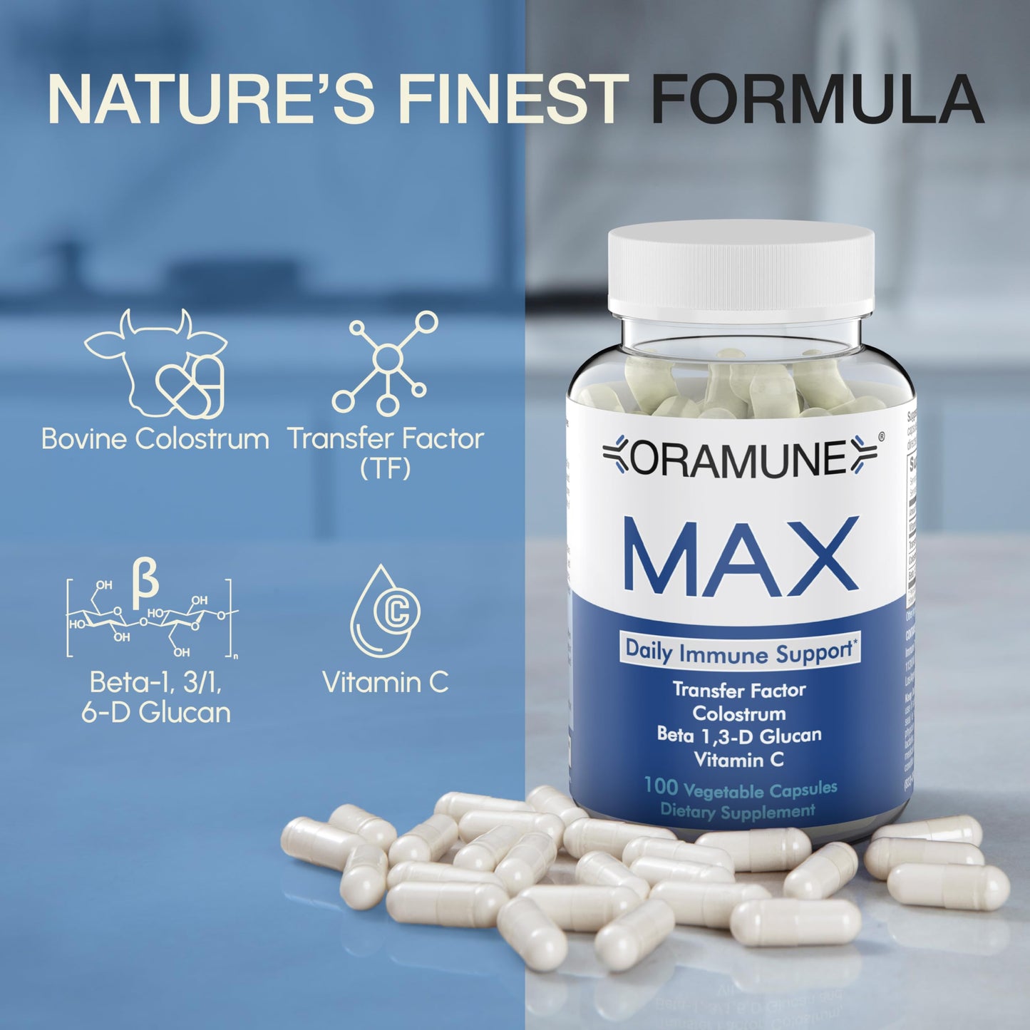 Oramune Max Immune Support — Transfer Factor & Colostrum, 100 Caps