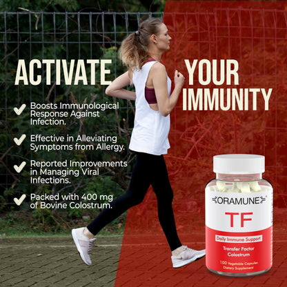 Oramune Transfer Factor & Colostrum Supplement | Bovine Colostrum Capsules for Immunity & Wellness - 100 Capsules