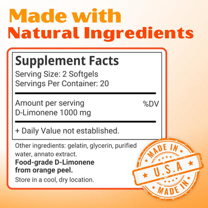 Orange Burps | D-Limonene Soft Gels for Heartburn Relief, GERD Support & Digestive Comfort | 1,000 mg