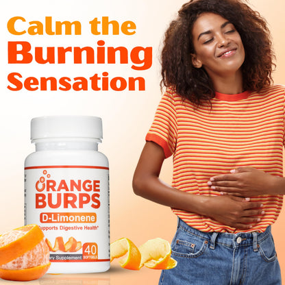 Orange Burps | D-Limonene Soft Gels for Heartburn Relief, GERD Support & Digestive Comfort | 1,000 mg