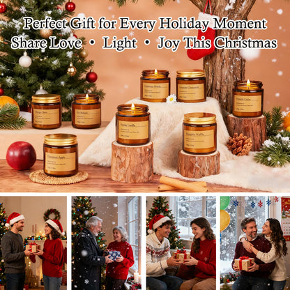 Holiday Candle Gift Set – 8-Pack Vintage Amber Glass Jars | Winter Scents