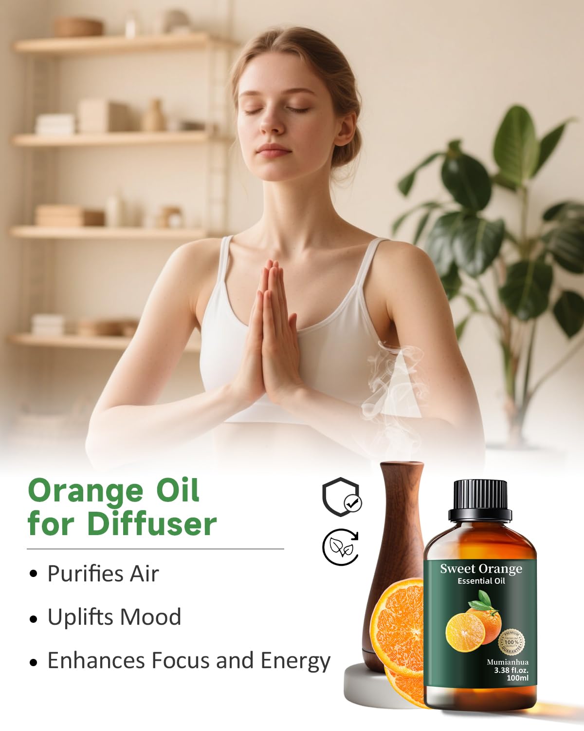 Orange Essential Oil Pure – Mumianhua Sweet Orange Oil for Diffuser, Skin, DIY (3.38 Fl Oz)