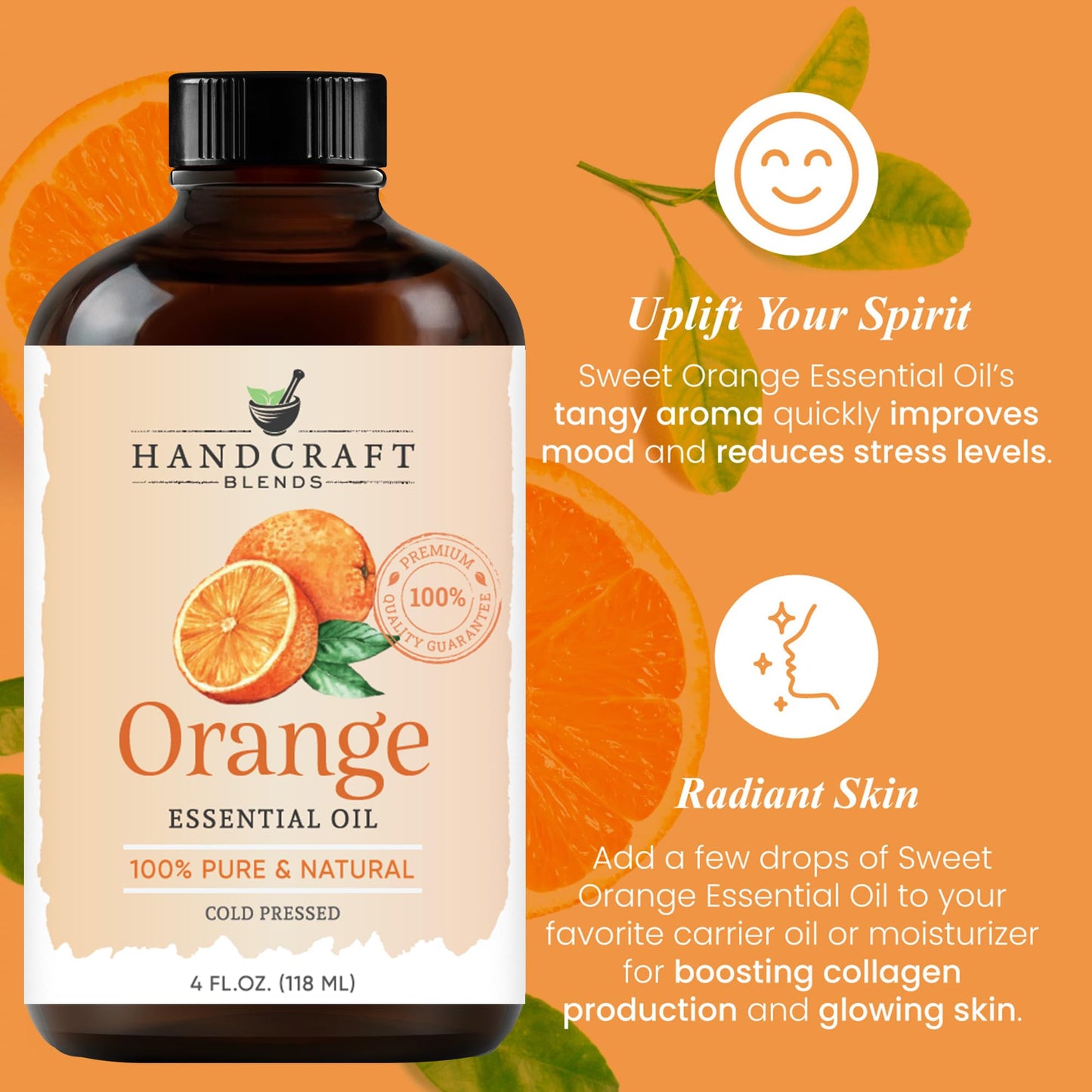 Handcraft Blends Orange Essential Oil – 4 oz | 100% Pure & Natural, Premium Grade
