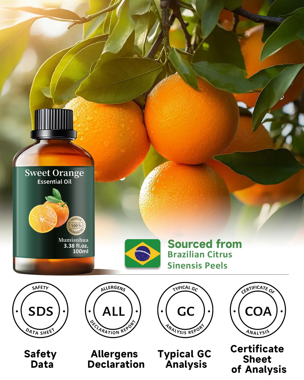 Orange Essential Oil Pure – Mumianhua Sweet Orange Oil for Diffuser, Skin, DIY (3.38 Fl Oz)
