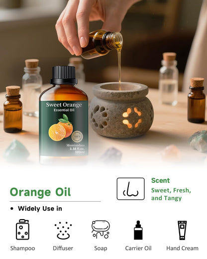 Orange Essential Oil Pure – Mumianhua Sweet Orange Oil for Diffuser, Skin, DIY (3.38 Fl Oz)