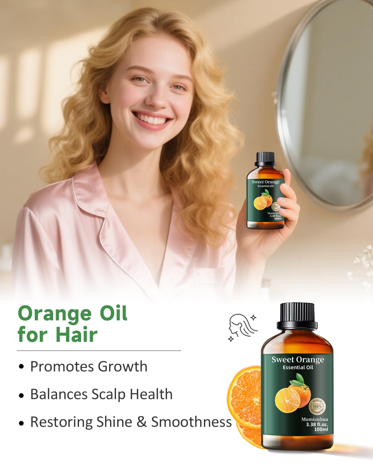 Orange Essential Oil Pure – Mumianhua Sweet Orange Oil for Diffuser, Skin, DIY (3.38 Fl Oz)