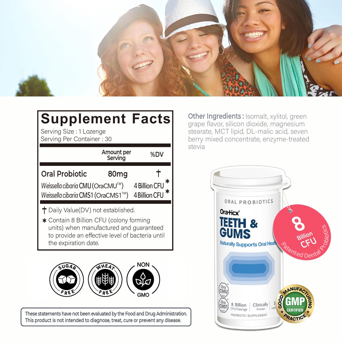 OraTicx Teeth & Gums Oral Probiotics – 8B CFU, Grape Flavor, 30 Lozenges (4-Pack)
