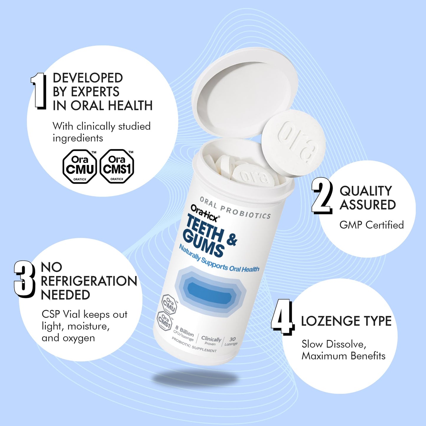 OraTicx Teeth & Gums Oral Probiotics – 8B CFU, Grape Flavor, 30 Lozenges (4-Pack)