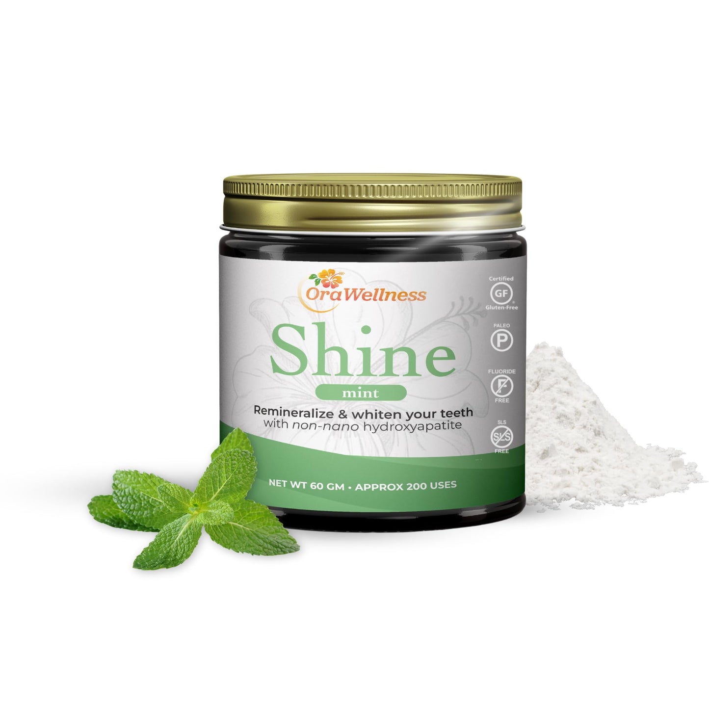 OraWellness Shine Remineralizing Tooth Powder with Hydroxyapatite | Made in USA | Fluoride Free Whitening & Stain Remover